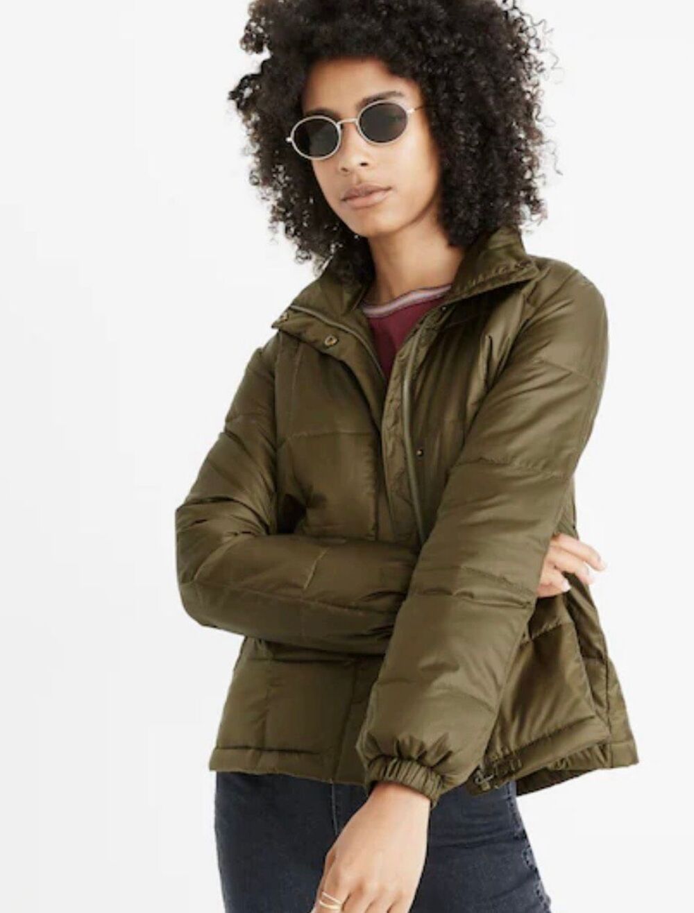 Madewell Travel Buddy Packable Puffer Jacket in Kale Size XL